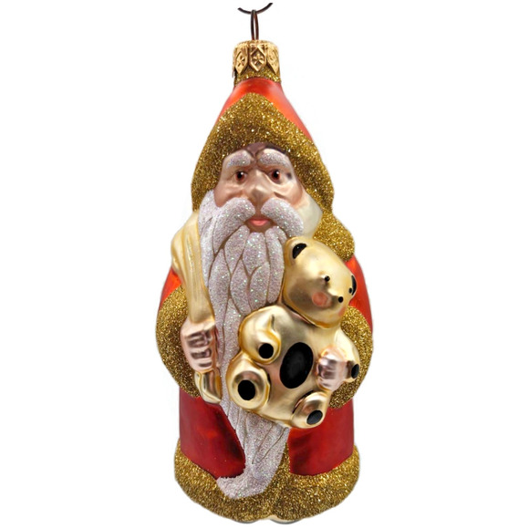 Patricia Breen Santa Claus and Teddy Orange Gold Christmas Tree Ornament Full - Picture 1 of 11